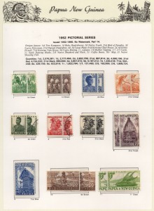 PAPUA NEW GUINEA: A collection in two green Seven Seas PAPUA NEW GUINEA hingeless albums accompanied by additional items (booklets, sheetlets, new issues, etc.) in packets an Hagner pages. Mainly MUH including the 1952 and 1957-58 Pictorials, 10/- Rabaul 