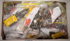 Accumulation of 20th century world coins, including noted 1965 10 francs; total weight approximately 6kg.