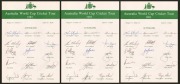 1983 AUSTRALIAN TEAM TO WORLD CUP: Three copies of the official team sheet, each with fifteen signatures including those of Kim Hughes, David Hookes, and Allan Border; fine condition.