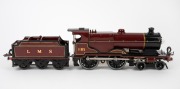 HORNBY (O Gauge) vintage tinplate electric locomotive and tender in burgundy livery. - 2