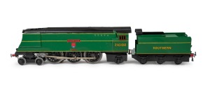 WEST COUNTRY PACIFIC "Padstow Southern" (O Gauge) hand-built model locomotive and tender in original box with lithograph label, signed by the maker "R. J. Gluyas" of Cornwall.