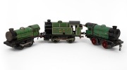 HORNBY (O Gauge) group of three tinplate clockwork locomotives in green livery.