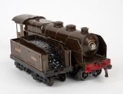 HORNBY (O Gauge) tinplate electric locomotive and tender in brown livery. - 3