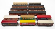Group of fourteen assorted (O Gauge) passenger and freight cars, including many homemade examples.