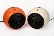 WERNARD two vintage spherical electric fans in orange and white plastic, circa 1970s, 24cm high.