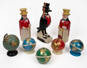 Assorted money boxes, world globe, advertising decanters etc., 20th century, (8 items), A/F, ​​​​​​​the largest 22cm high.