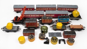 Assorted train carriages, lumber carts, oil tankers and (O Gauge) accessories, (qty).