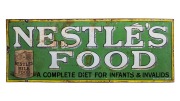 NESTLE'S FOOD "A Complete Diet For Infants & Invalids" vintage enamel advertising sign, manufactured by Willing & Co. Ltd., London, 46 x 112cm.