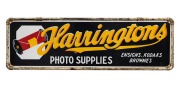 HARRINGTONS PHOTO SUPPLIES "Ensigns, Kodaks, Brownies" vintage double sided hanging sign, 38 x 120cm.