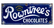 ROWNTREE'S CHOCOLATES "Makers to H. M. The King" vintage enamel advertising sign, featuring attractive by appointment royal coat of arms in the corners, ​​​​​​​38 x 92cm.