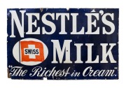 NESTL&Eacute;'S SWISS MILK "The Richest in Cream" vintage enamel advertising sign, 76 x 122cm.