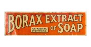 HUDSON'S SOAP "For The People, In Powdered 1lb Packets" and BORAX EXTRACT SOAP "For Washing Everything" vintage enamel advertising signs, (2 items), the larger manufactured by Patent Enamel Co. Ltd. of Birmingham, 71 x 97cm and 18 x 61cm. - 2