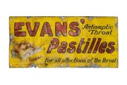 "EVANS' PASTILLES" vintage enamel advertising sign, 28 x 61cm.