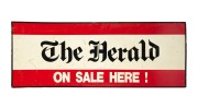 "THE HERALD, ON SALE HERE!" vintage tin sign, ​​​​​​​45 x 120cm.
