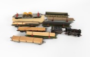 HORNBY (O Gauge) tinplate electric locomotive and tender with assorted lumber wagons. - 2