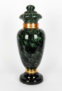 An antique glass apothecary specie jar with reverse painted decoration and green marbled finish, 19th century, 65cm high. - 3