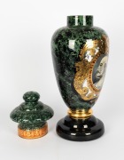 An antique glass apothecary specie jar with reverse painted decoration and green marbled finish, 19th century, 65cm high. - 4