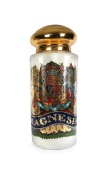 YORK GLASS CO. antique English glass apothecary specie jar with British coat of arms and motto emblazoned "MAGNESIA", 19th century, an impressive 93cm high, 36cm diameter.