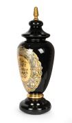 "PURE DRUGS" antique English glass apothecary specie jar with black ground and gilt decoration, 19th century, 56cm high. - 2