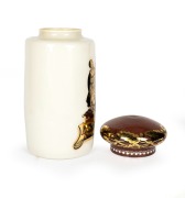 MAW & SON of London, antique English glass apothecary specie jar on cream ground with figural gilt decoration and floral vignette, emblazoned "ARROW ROOT", 19th century, 57cm high, 25cm diameter. - 3