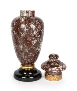 "HIPPOCRATES" antique English glass apothecary specie jar on mottled burgundy ground with profile portrait vignette, 19th century, 64cm high. - 3