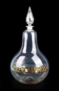 PRESCRIPTIONS antique English glass apothecary carboy with facetted stopper and gilt lettering, 19th century, ​​​​​​​73cm high.