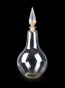 Antique English glass apothecary carboy with tall facetted glass stopper, 19th century, 92cm high.