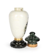 "ADVANCE AUSTRALIA, PURE DRUGS" antique English apothecary specie jar with reverse glass decoration and mottled green lid, 19th century, 66cm high. - 2