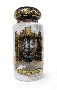 LYNCH & Co. of London, antique English apothecary specie jar with reverse glass decoration, (label badly rubbed), 19th century, an imposing 89cm high, 38cm diameter.