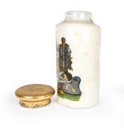 Antique English glass apothecary specie jar with pictorial hand-painted decoration on cream ground, emblazoned "MAGNESIA", 19th century, 77cm high, 33cm diameter. - 2