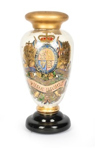 "PURE DRUGS" antique English glass apothecary specie jar, emblazoned with the English coat of arms, 19th century, 56cm high.