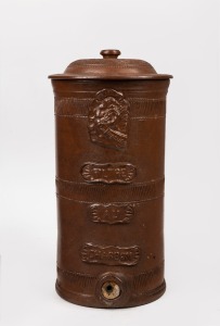 LA NEPTUNE antique French pottery water filter, 19th/20th century, 41cm high.