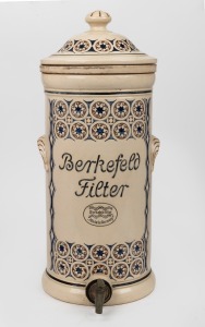BERKEFELD antique German pottery water filter with original tap and insert, 19th/20th century, 50cm high.