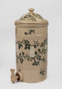DOULTON BURSLEM antique English stoneware water filter with rare floral slip glaze decoration, original insert and liner, 19th century, 42cm high.