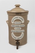 Antique English pottery water filter with applied logo and original Pratt ware filter interior, "SILICATED CARBON, STERILISING FILTER, BATTERSEA, LONDON...", 19th century, 41cm high.