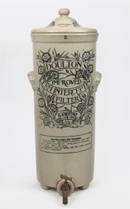 DOULTON'S IMPROVED GERM INTERCEPTING FILTER antique English stoneware water filter with floral decoration, 19th century, 56cm high.
