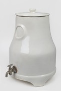 REVIGATOR antique American porcelain water filter with original tap and lid; instructions under lid, circa 1920s, 38cm high.