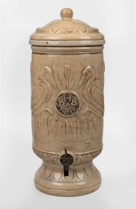 B.H.B. FILTER antique Continental pottery water filter with bird decoration, original insert and lid, 19th/20th century, 50cm high.
