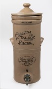 CHEAVIN'S SALUDOR FILTER antique English pottery water filter with original insert and tap, 19th century, 52cm high.