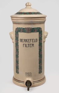 BERKEFELD antique German pottery water filter with Secessionist style floral decoration, early 20th century, 54cm high.