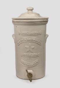 SLACK & BROWNLOW CANNING WORKS, MANCHESTER antique English pottery three gallon water filter, 19th century, 46cm high.