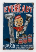 "EVEREADY" pair of vintage enamel advertising sign with convex fronts, made for the Indian market, 45 x 30cm each overall. - 2