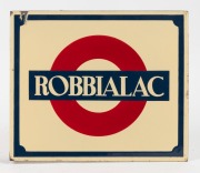 "ROBBIALAC" double sided wall mounted vintage enamel advertising sign, 28 x 33cm.