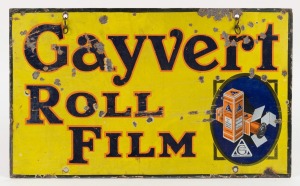 "GAYVERT ROLL FILM" vintage enamel double sided advertising sign with attractive vignette, 30.5 x 51cm.