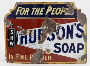 "HUDSON'S SOAP - FOR THE PEOPLE" vintage enamel advertising sign with shaped top, 35.5 x 48cm.