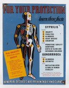 "FOR YOUR PROTECTION - LEARN THE FACTS - SYPHILIS, GONORRHEA...." vintage enamel sign, 20th century, ​​​​​​​46 x 35.5cm overall