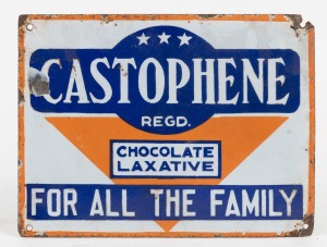 "CASTOPHENE CHOCOLATE LAXATIVE FOR ALL THE FAMILY" vintage enamel advertising sign, 19 x 25.5cm.
