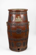 LIPSCOMBE & Co. fine quality antique English stoneware water keg with sprig moulded decoration and English coat of arms, 19th century, an impressive 84cm high, 46cm across the handles.