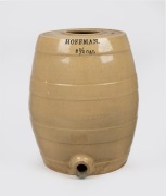 HOFFMAN antique Australian pottery two and half gallon cordial keg, 19th/20th century, A/F, 33cm high, 25cm diameter.