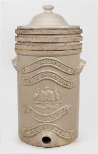FOY & GIBSON PRIZE DRIPSTONE FILTER, MELBOURNE antique three gallon pottery water filter with liner, 19th/20th century, 53cm high.